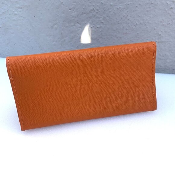 Tory Burch Protective Glasses Sunglasses Case Orange Leather Triangle With Cloth - Picture 6 of 7